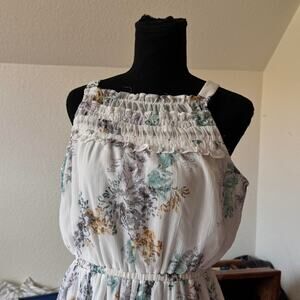 Maurices White chiffon floral ruffle peasant dress sz med cottagecore boho chic